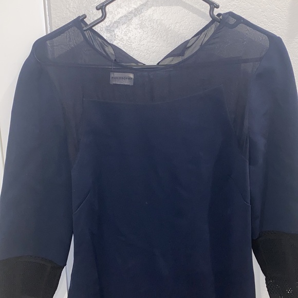 EUC Midi Philosophy Brand Fitted Midi Dress Size 6 Navy and Black - Picture 4 of 11